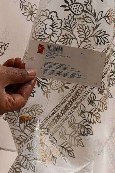 White Digital Foil Floral Printed Georgette Dupatta