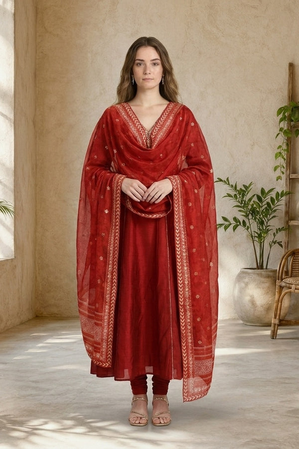 Red Ethnic Motifs Printed Georgette Dupatta