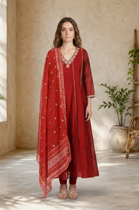 Red Ethnic Motifs Printed Georgette Dupatta
