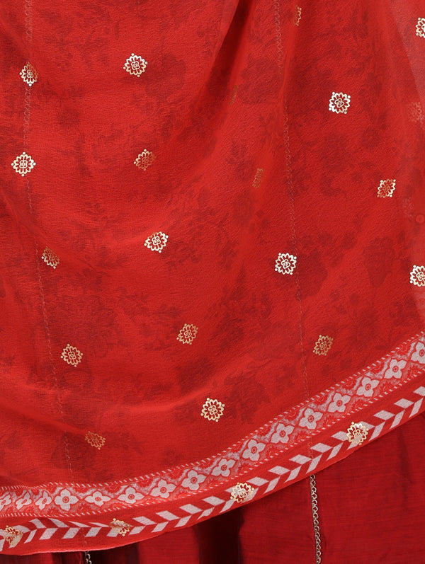 Red Ethnic Motifs Printed Georgette Dupatta