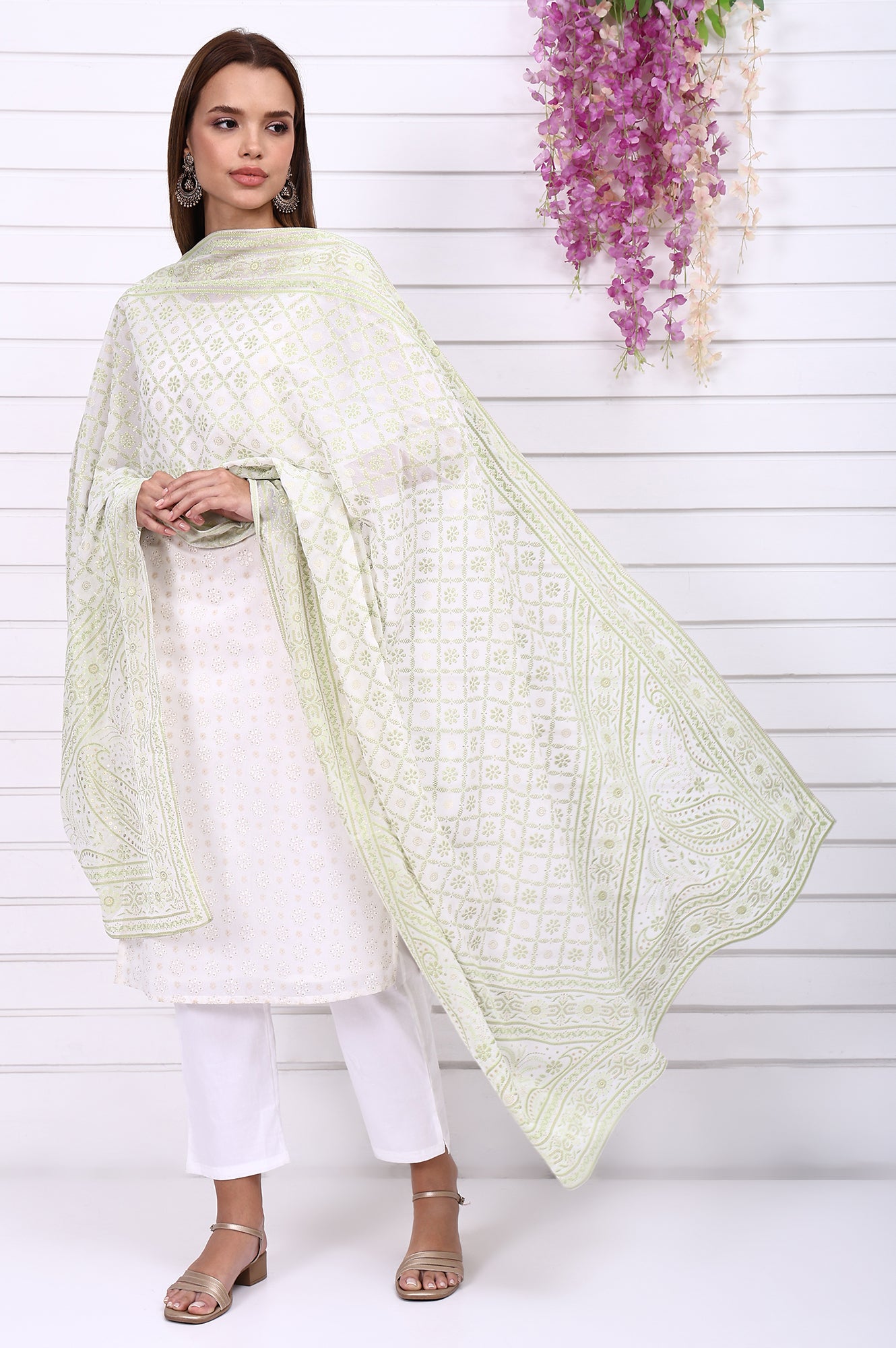 White Foil Printed Georgette Dupatta