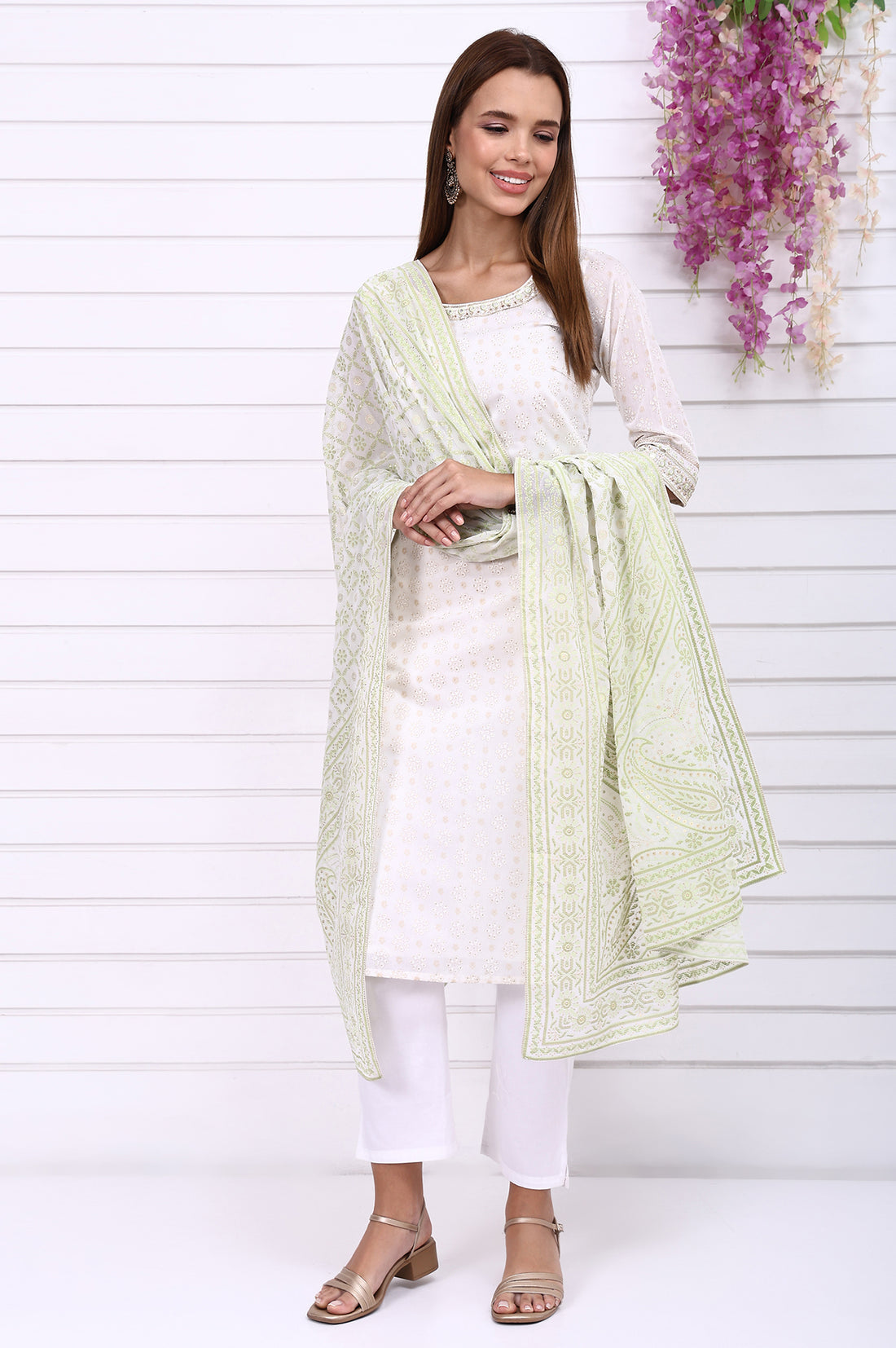 White Foil Printed Georgette Dupatta