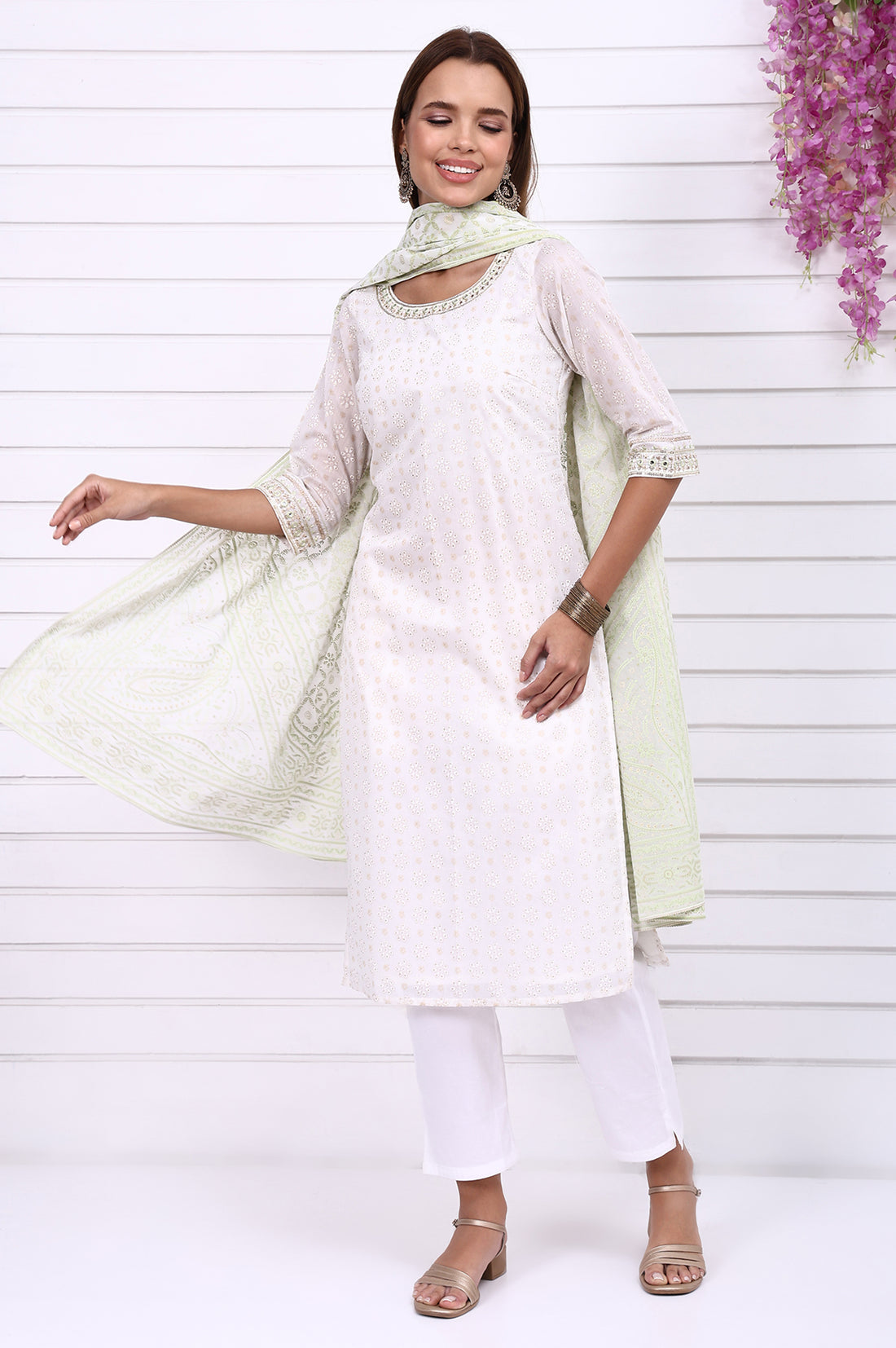 White Foil Printed Georgette Dupatta