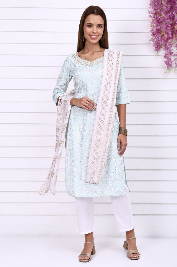 White Foil Printed Chiffon Dupatta