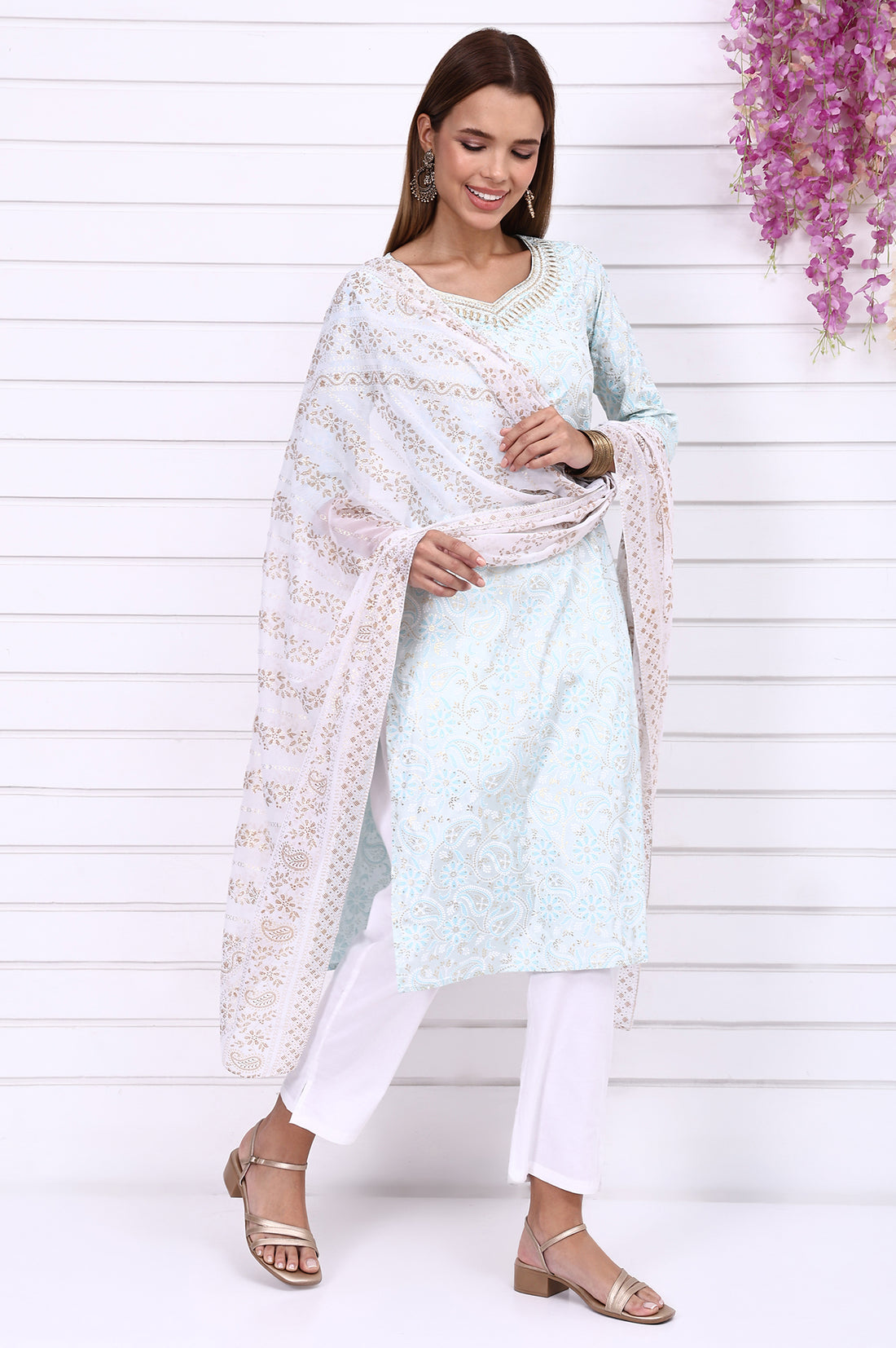 White Foil Printed Chiffon Dupatta