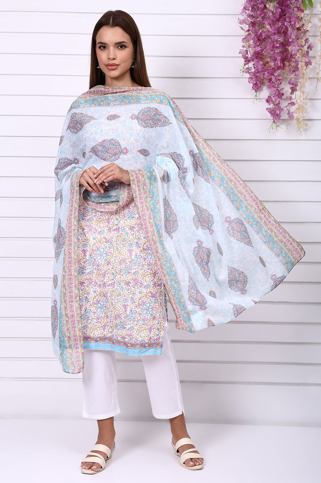 Blue Abstract Printed Pure Cotton Dupatta