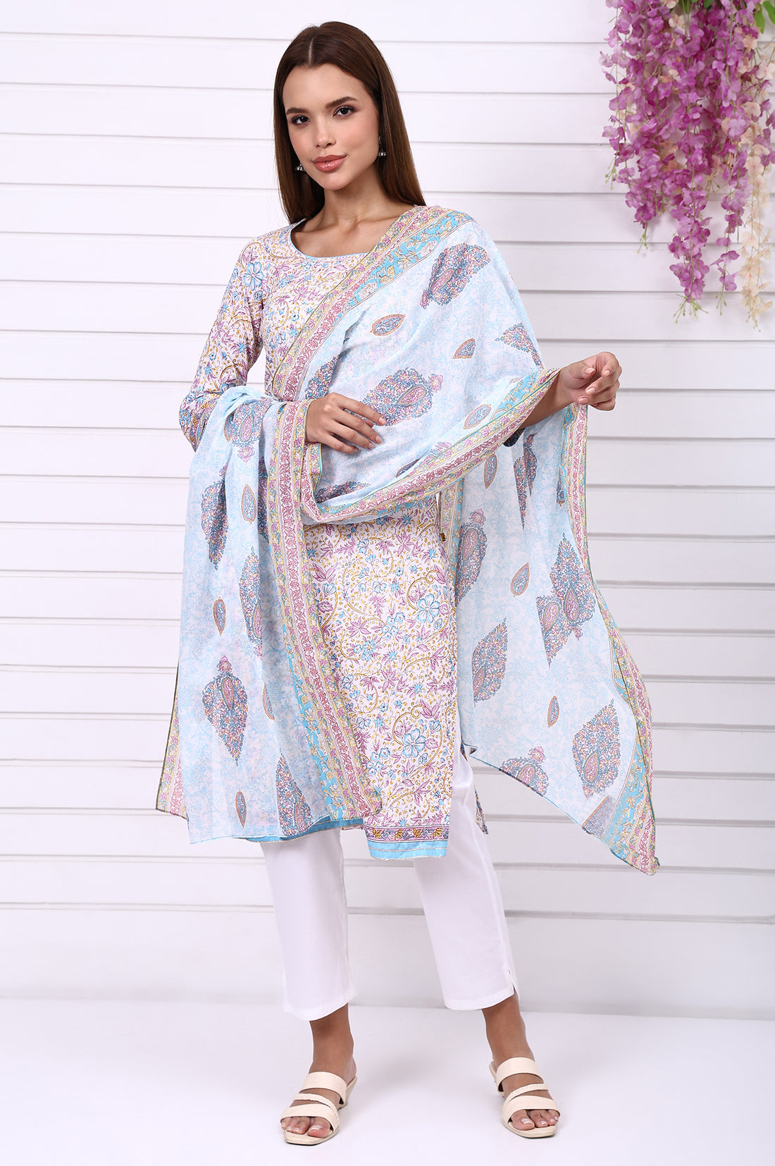 Blue Abstract Printed Pure Cotton Dupatta