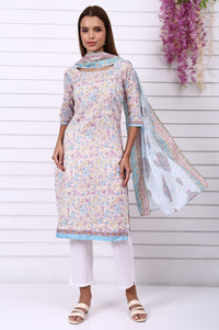 Blue Abstract Printed Pure Cotton Dupatta