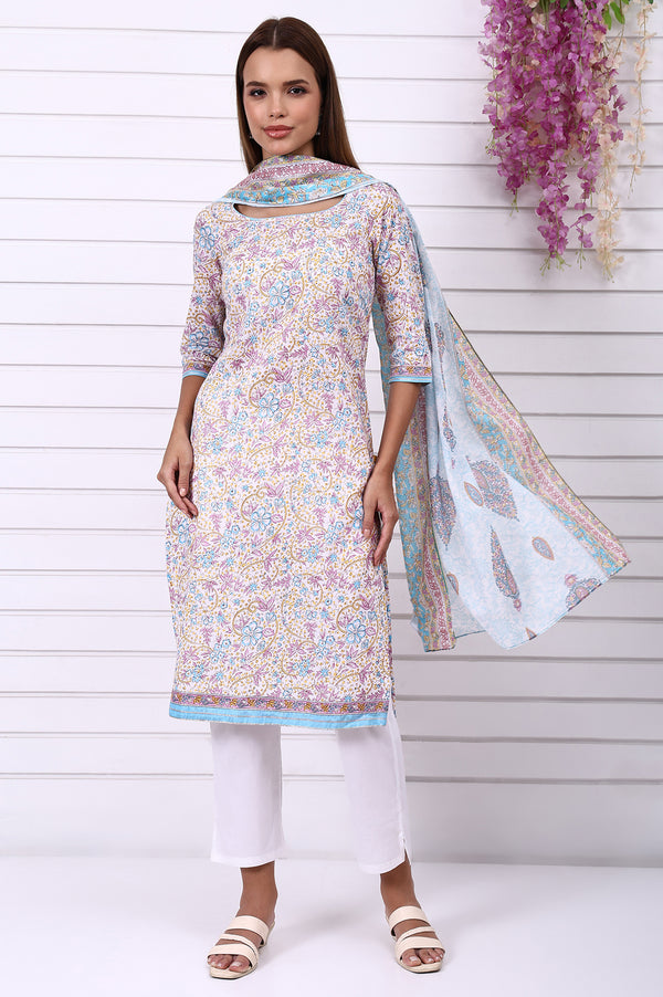 Blue Abstract Printed Pure Cotton Dupatta