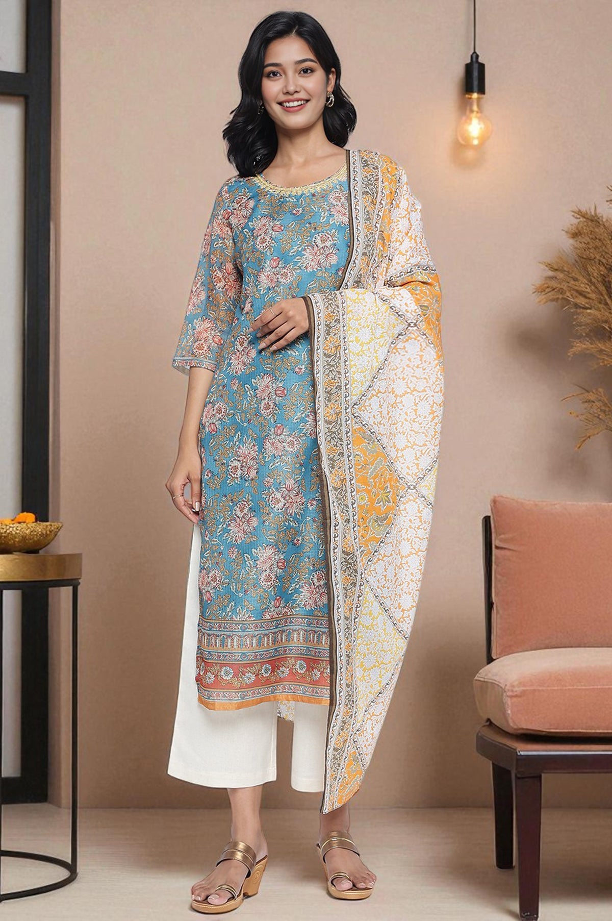 Multicolor Printed Pure Cotton Dupatta - FS