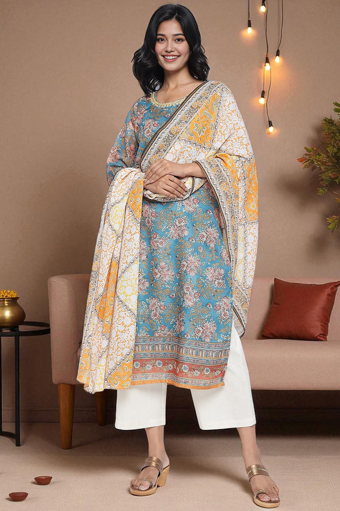 Multicolor Printed Pure Cotton Dupatta