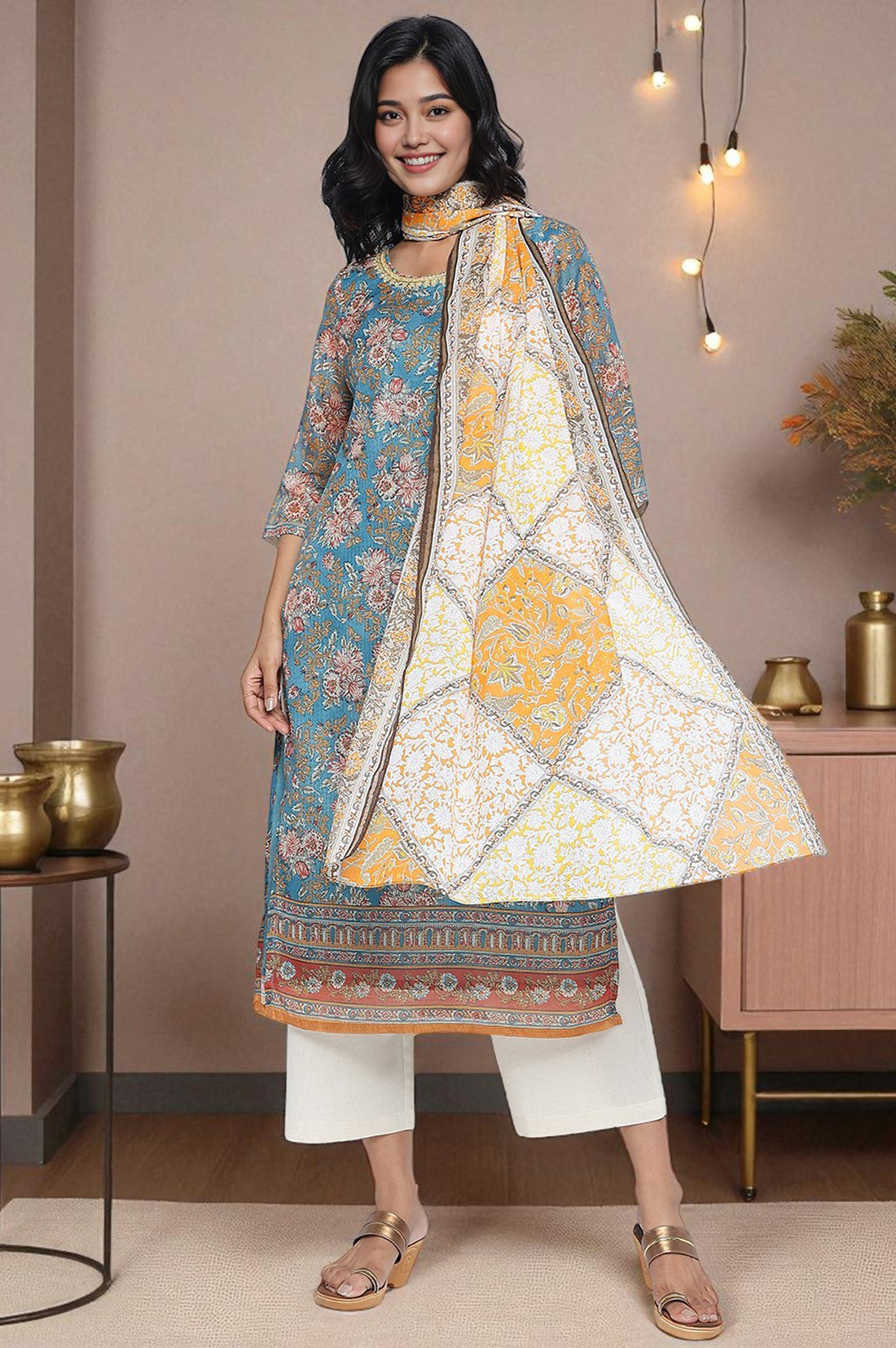 Multicolor Printed Pure Cotton Dupatta