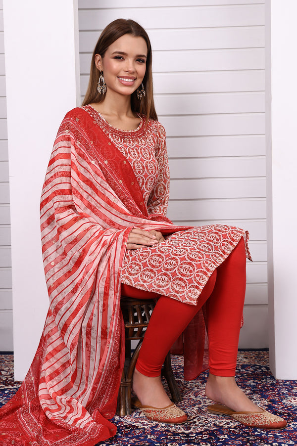 Red Printed Printed Dupatta