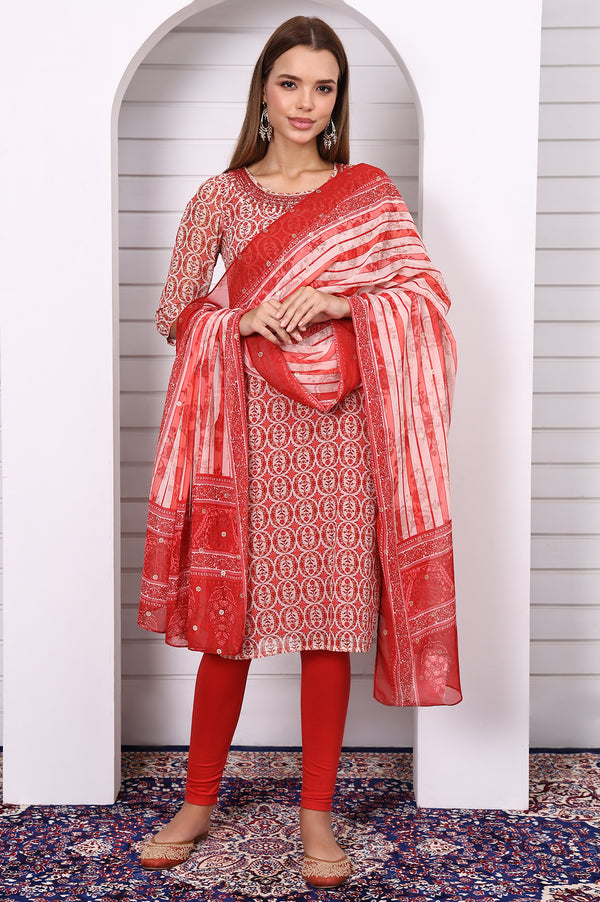 Red Printed Printed Dupatta