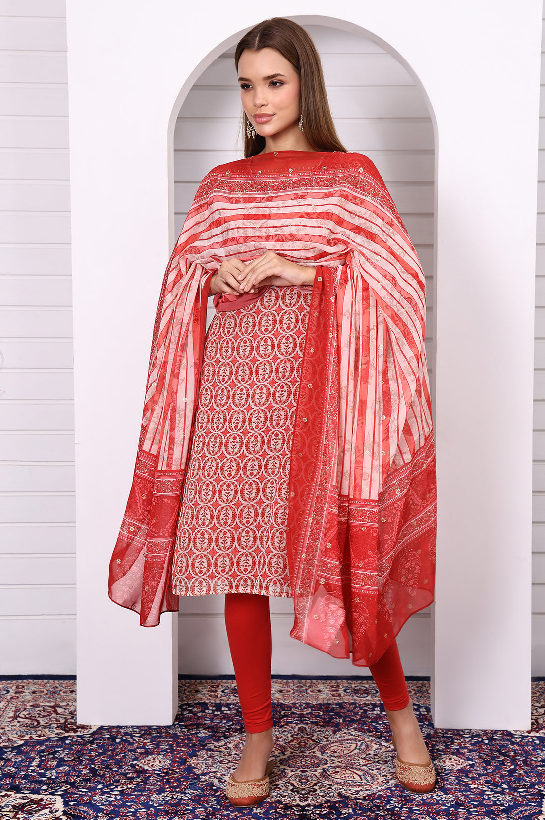 Red Printed Printed Dupatta