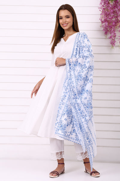 Blue Abstract Printed Pure Cotton Dupatta