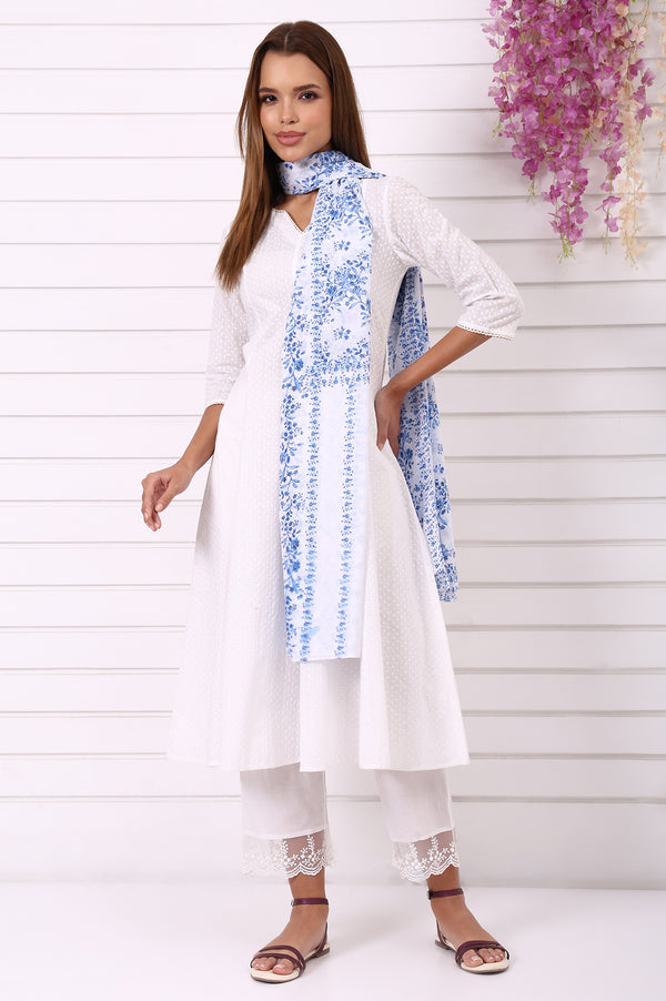 Blue Abstract Printed Pure Cotton Dupatta