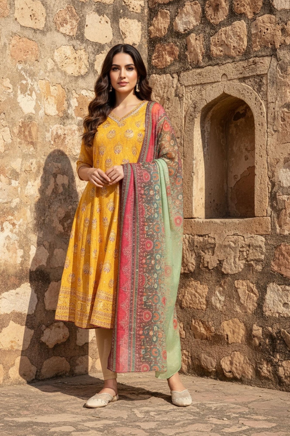 Multicolor Floral Foil Printed Chiffon Dupatta - FS