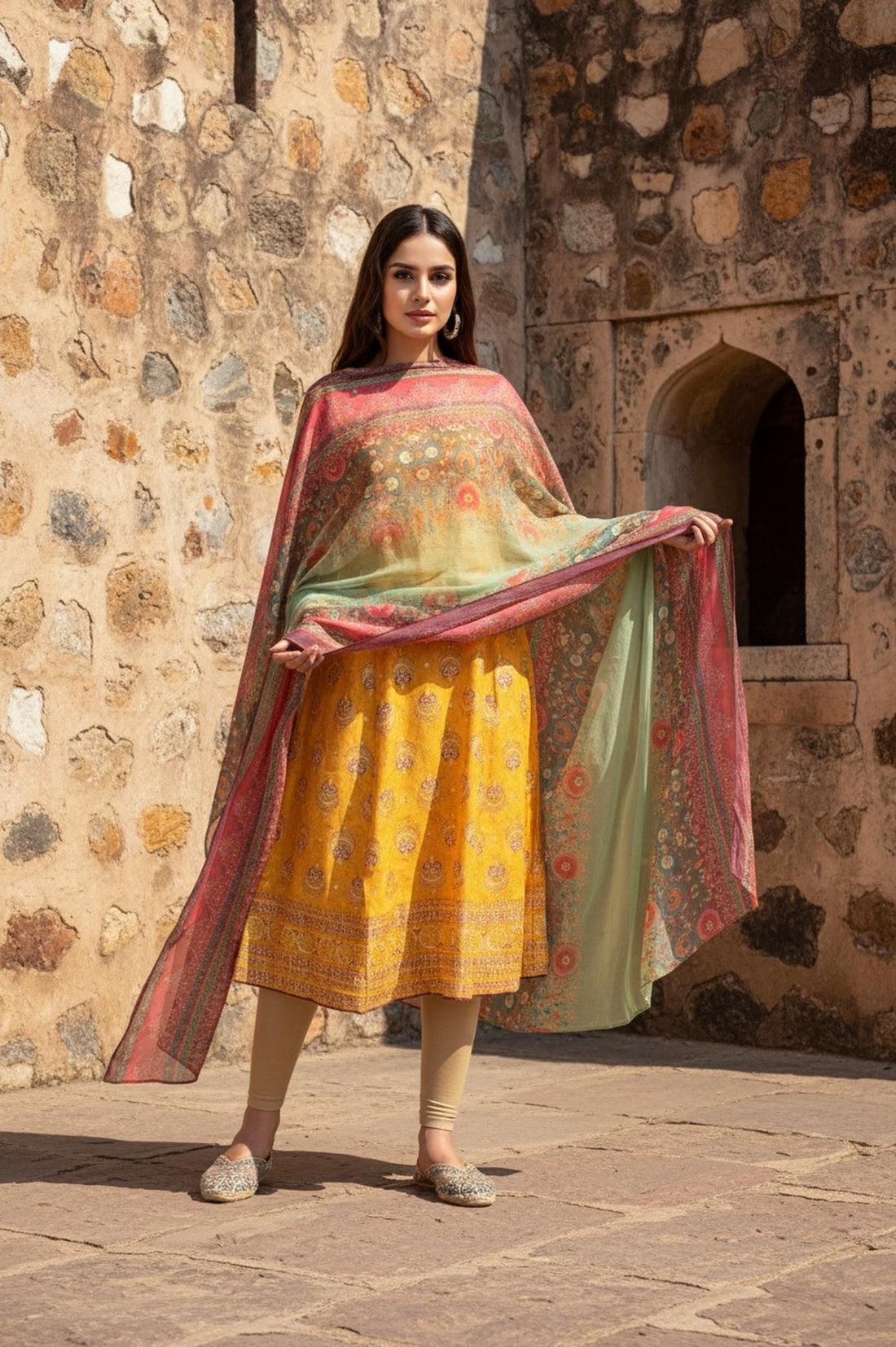 Multicolor Floral Foil Printed Chiffon Dupatta
