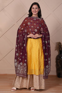 Purple Floral Printed Metallic Embroidered Dupatta