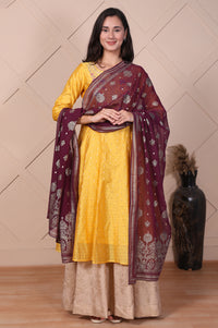 Purple Floral Printed Metallic Embroidered Dupatta