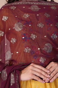 Purple Floral Printed Metallic Embroidered Dupatta