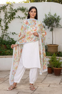 White Floral Foil Print Chiffon Dupatta