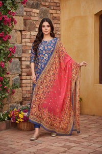 Pink Floral Foil Print Chiffon Dupatta