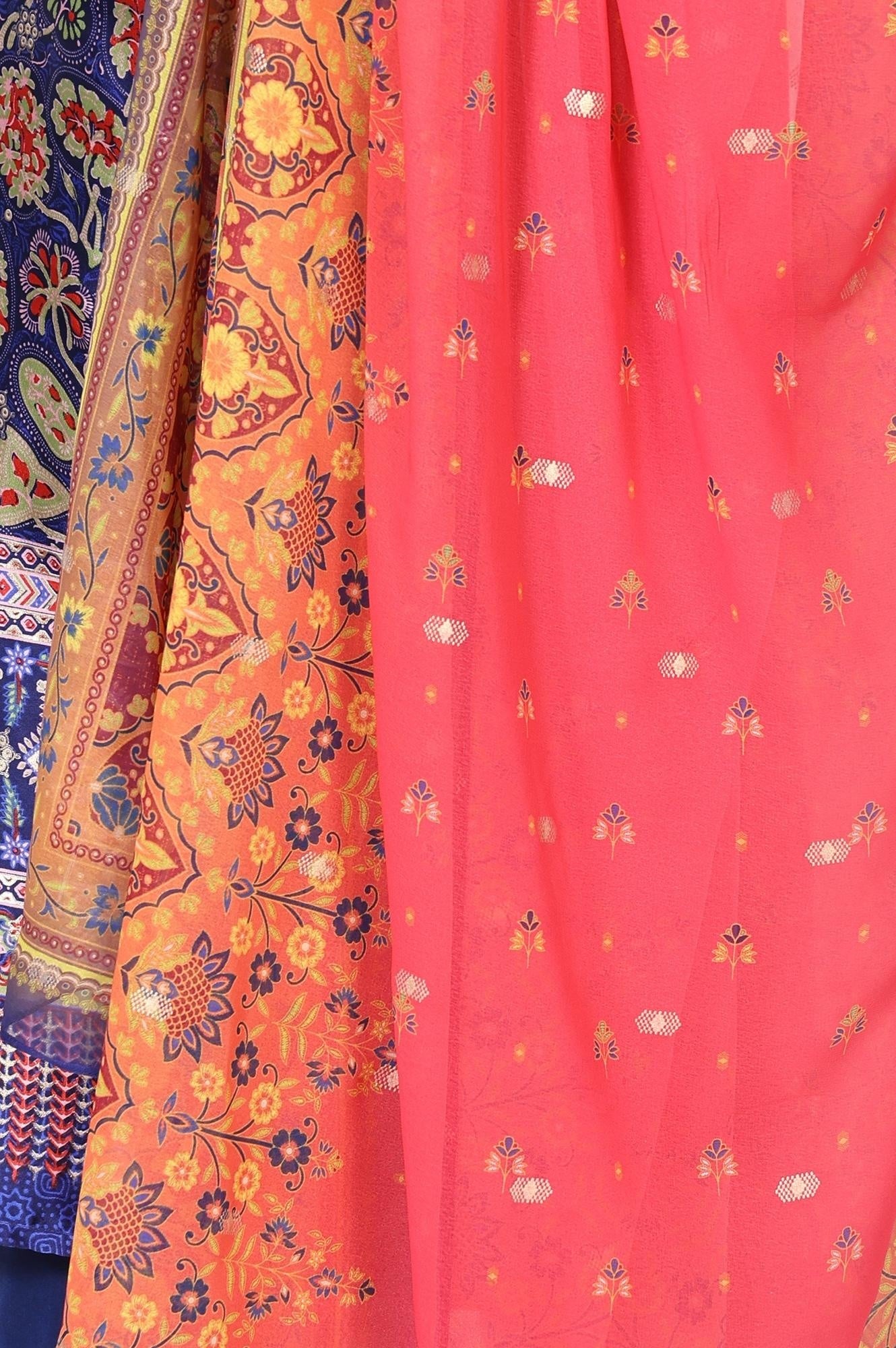 Pink Floral Foil Print Chiffon Dupatta