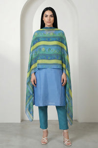 Green Striped Floral Printed Dupatta