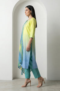 Green Striped Floral Printed Dupatta