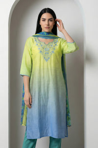 Green Striped Floral Printed Dupatta