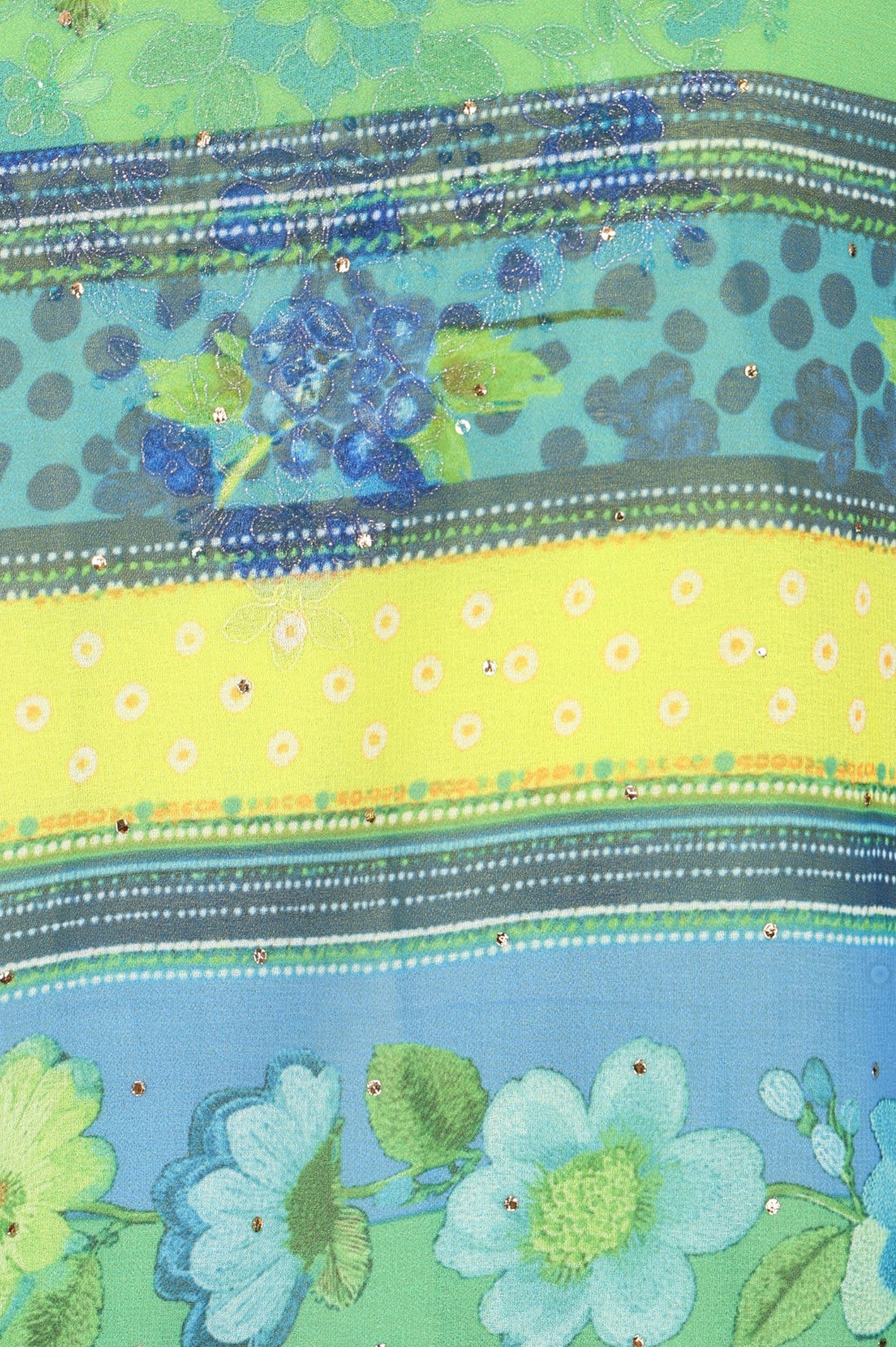Green Striped Floral Printed Dupatta