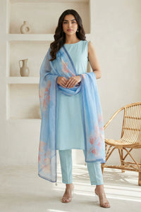 Blue Floral Foil Printed Chiffon Dupatta