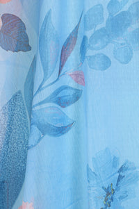Blue Floral Foil Printed Chiffon Dupatta
