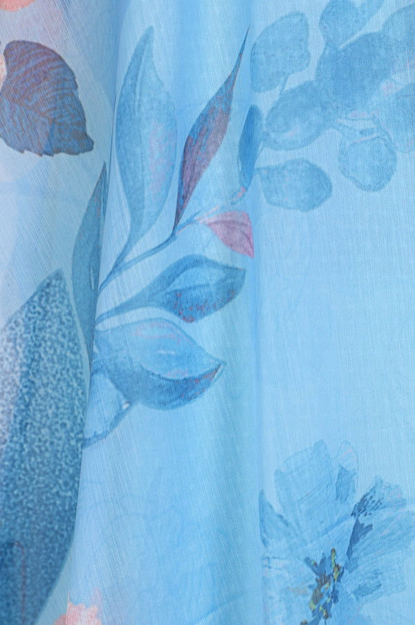 Blue Floral Foil Printed Chiffon Dupatta