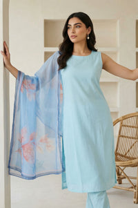 Blue Floral Foil Printed Chiffon Dupatta