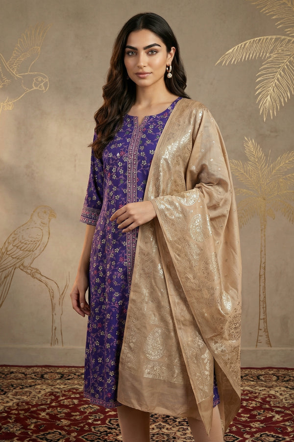 Gold Floral Foil Printed Georgette Dupatta