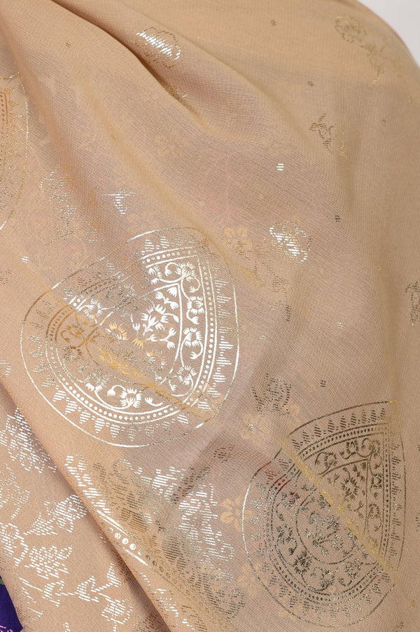 Gold Floral Foil Printed Georgette Dupatta