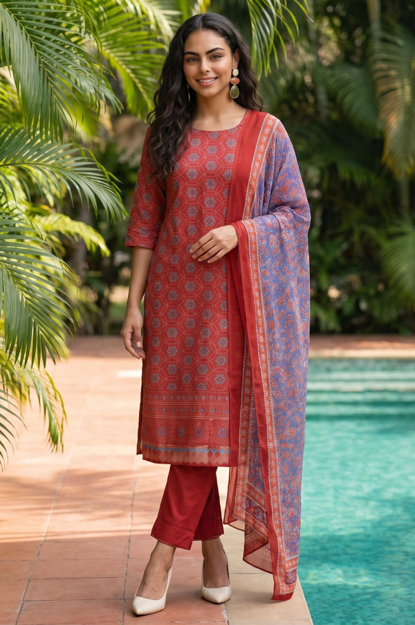 Blue Floral Printed Georgette Dupatta