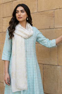 White Floral Foil Printed Georgette Dupatta