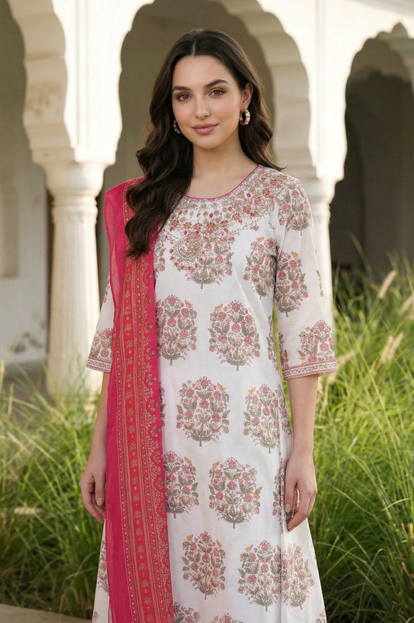 Pink Geometric Foil Printed Chiffon Dupatta
