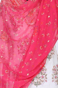 Pink Geometric Foil Printed Chiffon Dupatta