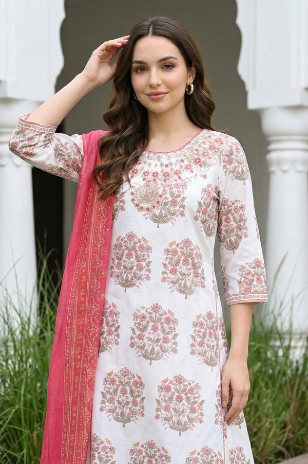 Pink Geometric Foil Printed Chiffon Dupatta
