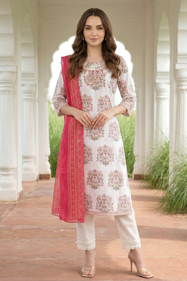 Pink Geometric Foil Printed Chiffon Dupatta