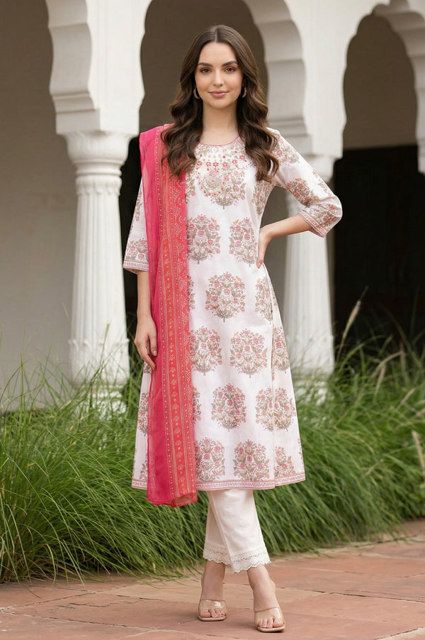 Pink Geometric Foil Printed Chiffon Dupatta