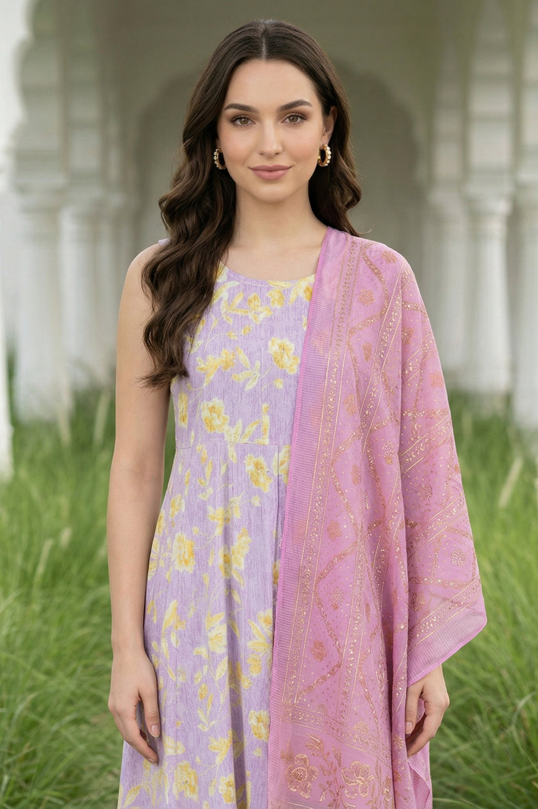 Light Pink Geometric Printed Chiffon Dupatta