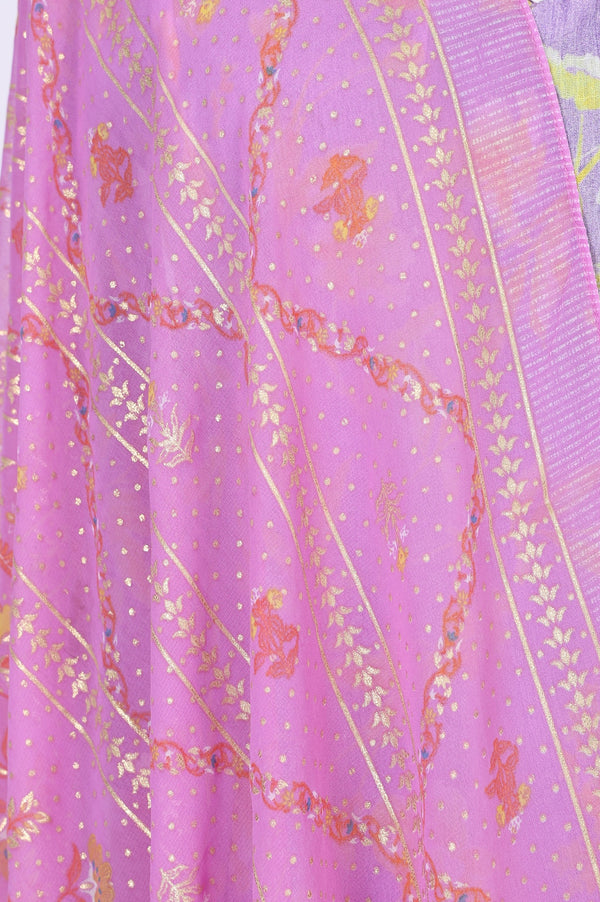Light Pink Geometric Printed Chiffon Dupatta