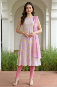 Light Pink Geometric Printed Chiffon Dupatta