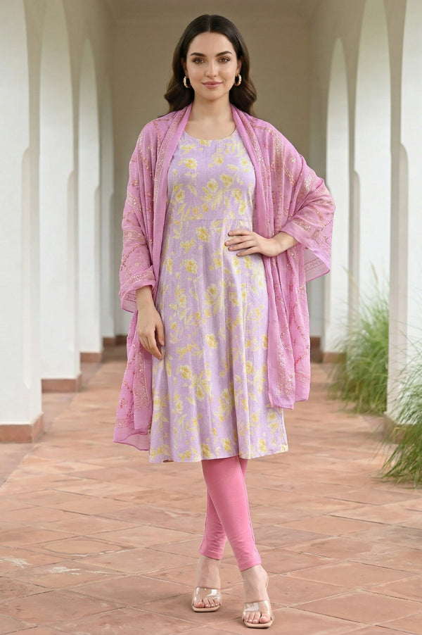 Light Pink Geometric Printed Chiffon Dupatta